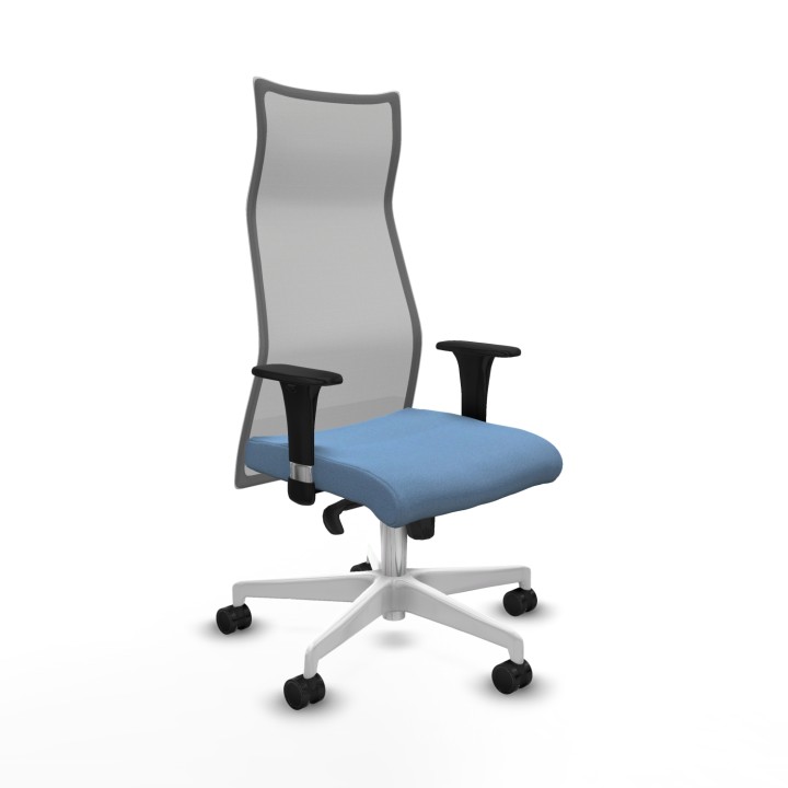 Piqueras y Crespo Albacete malla sincro malla gris bali azul cielo brazos 1D base blanca ruedas 65 mm nailon
