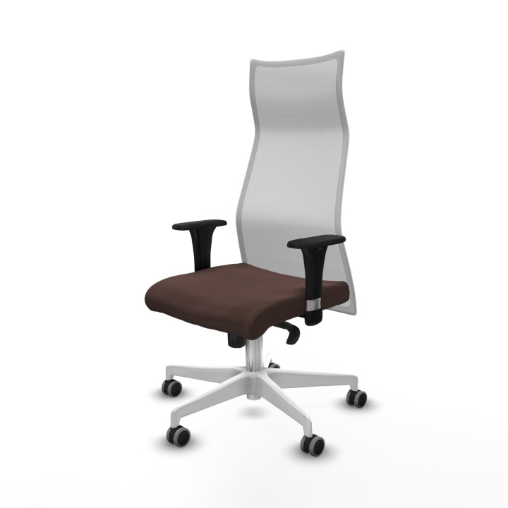Piqueras y Crespo Albacete malla sincro malla blanca similpiel marrón oscuro brazos 1D base blanca ruedas 65mm engomadas
