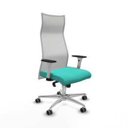 Piqueras y Crespo Albacete malla sincro malla blanca similpiel turquesa brazos blancos base aluminio ruedas 65mm engomadas
