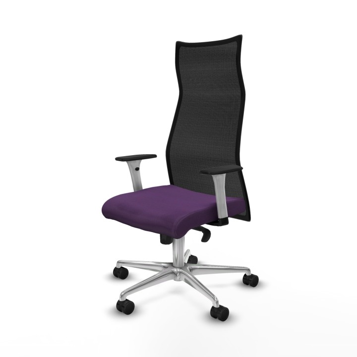 Piqueras y Crespo Albacete malla sincro malla negra bali morado brazos blancos base aluminio ruedas 65 mm nailon