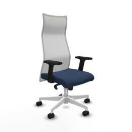 Piqueras y Crespo Albacete malla sincro malla blanca similpiel azul marino brazos 2D base blanca ruedas 65 mm nailon
