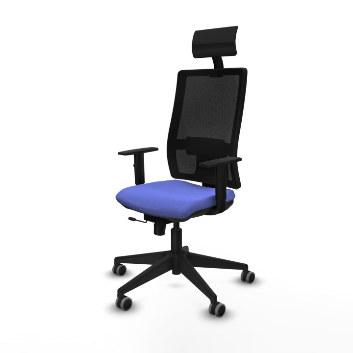 Piqueras y Crespo Horna traslack malla negra bali azul claro brazos 1D base piramidal cabecero fijo ruedas 65mm engomadas