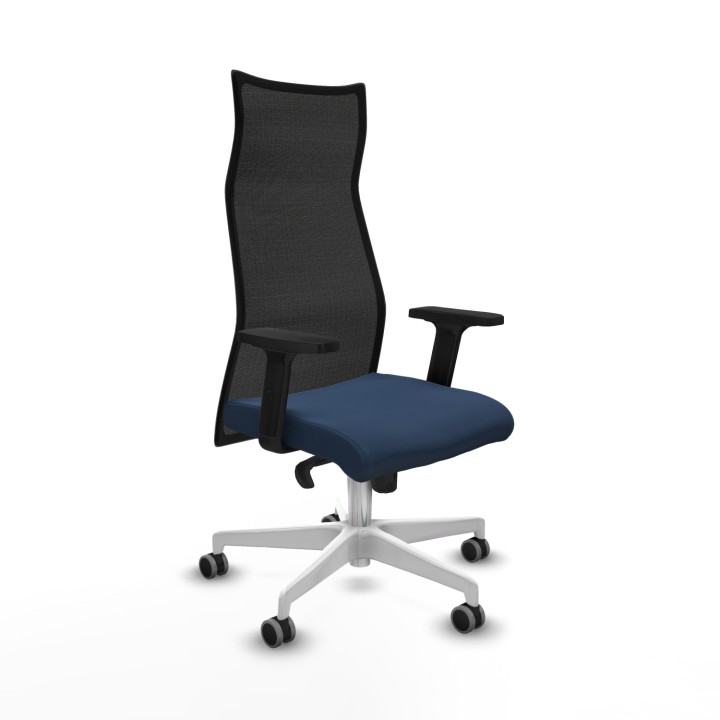 Piqueras y Crespo Albacete malla sincro malla negra similpiel azul marino brazos 2D base blanca ruedas 65mm engomadas