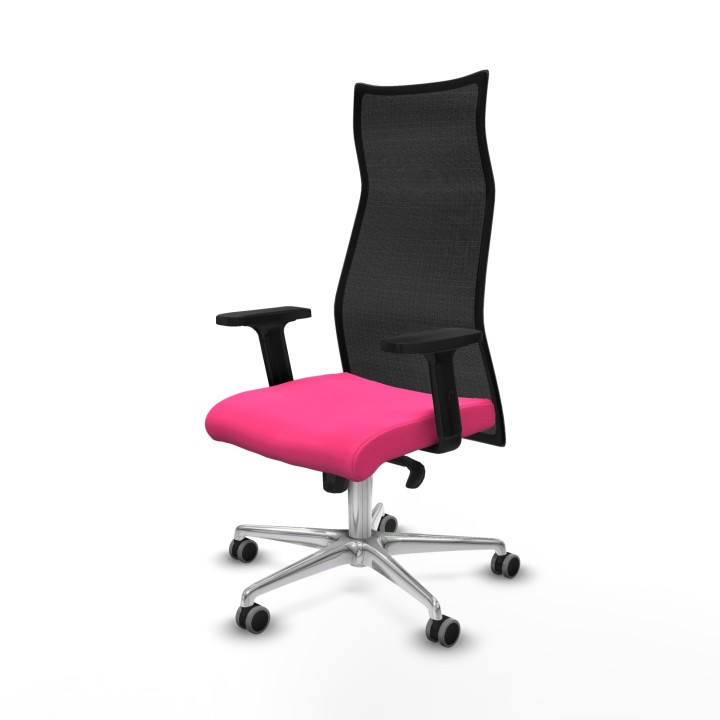 Piqueras y Crespo Albacete malla sincro malla negra similpiel rosa brazos 2D base aluminio ruedas 65mm engomadas