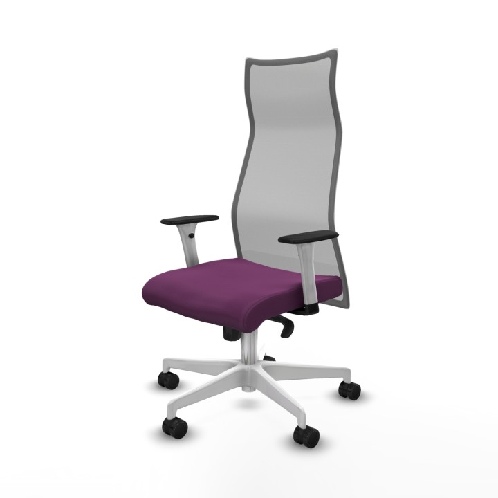 Piqueras y Crespo Albacete malla sincro malla gris similpiel morado brazos blancos base blanca ruedas 65 mm nailon
