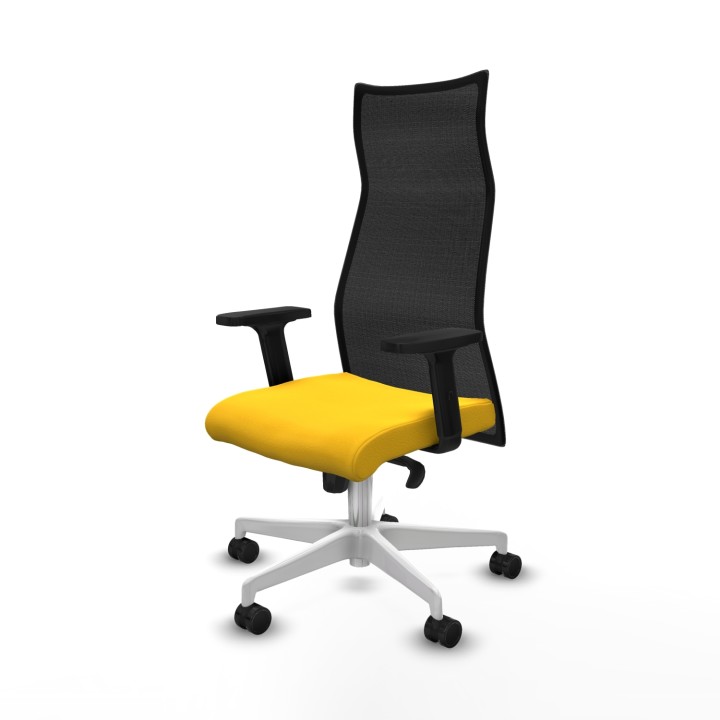 Piqueras y Crespo Albacete malla sincro malla negra similpiel amarillo brazos 2D base blanca ruedas 65 mm nailon