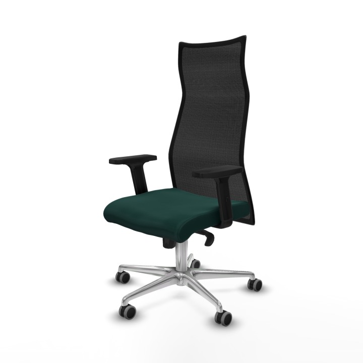 Piqueras y Crespo Albacete malla sincro malla negra similpiel verde botella brazos 2D base aluminio ruedas 65mm engomadas