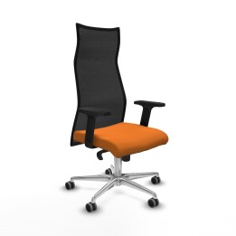 Piqueras y Crespo Albacete malla sincro malla negra similpiel naranja brazos 2D base aluminio ruedas 65mm engomadas