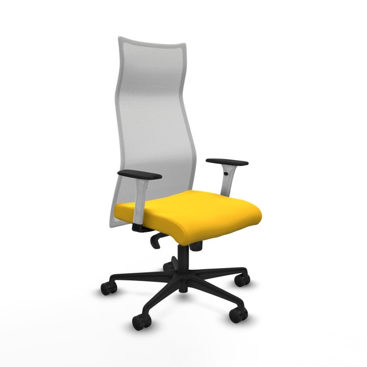 Piqueras y Crespo Albacete malla sincro malla blanca similpiel amarillo brazos blancos base nailon ruedas 65 mm nailon