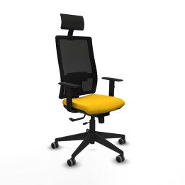 Piqueras y Crespo Horna traslack malla negra bali amarillo brazos 1D base piramidal cabecero fijo ruedas 65mm engomadas