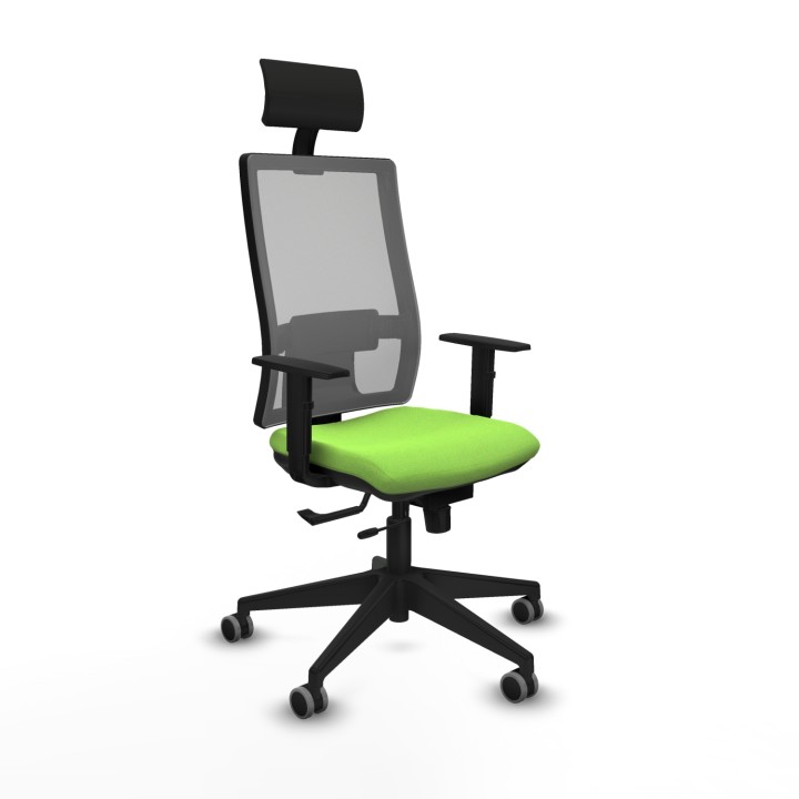 Piqueras y Crespo Horna traslack malla gris bali pistacho brazos 1D base piramidal cabecero fijo ruedas 65mm engomadas