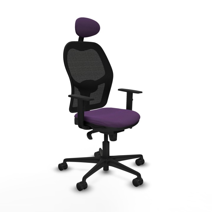 Piqueras y Crespo Jorquera sincro malla negra bali morado brazos 1D base nailon cabecero fijo ruedas 65mm nailon