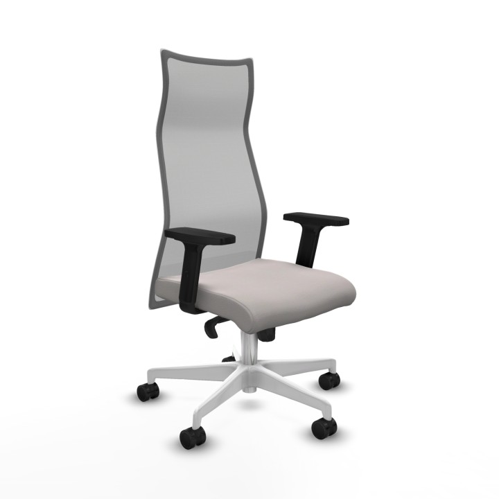 Piqueras y Crespo Albacete malla sincro malla gris similpiel blanco brazos 2D base blanca ruedas 65 mm nailon