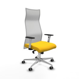 Piqueras y Crespo Albacete malla sincro malla blanca similpiel amarillo brazos blancos base aluminio ruedas 65mm engomadas