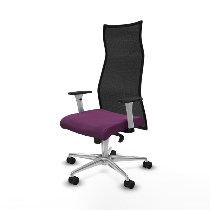 Piqueras y Crespo Albacete malla sincro malla negra similpiel morado brazos blancos base aluminio ruedas 65 mm nailon