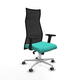 Piqueras y Crespo Albacete malla sincro malla negra similpiel turquesa brazos 2D base aluminio ruedas 65mm engomadas