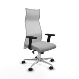 Piqueras y Crespo Albacete malla sincro malla blanca similpiel gris claro brazos 2D base aluminio ruedas 65 mm nailon