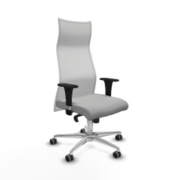 Piqueras y Crespo Albacete malla XL sincro malla blanca similpiel gris claro brazos 1D base aluminio ruedas 65mm engomadas