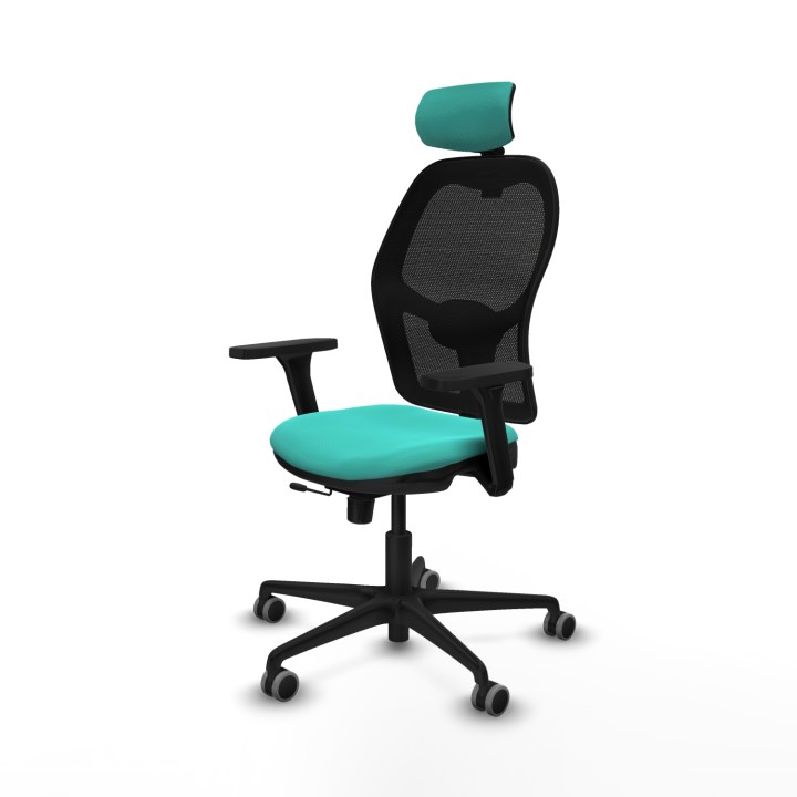 Piqueras y Crespo Jorquera traslack malla negra similpiel turquesa brazos 3D base nailon cabecero 2D ruedas 65mm engomada