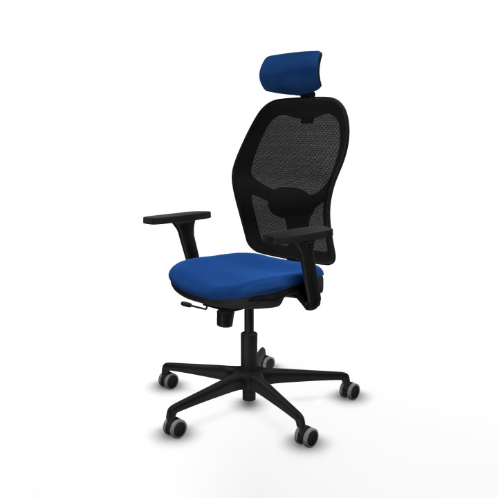 Piqueras y Crespo Jorquera traslack malla negra similpiel azul brazos 3D base nailon cabecero 2D ruedas 65mm engomada
