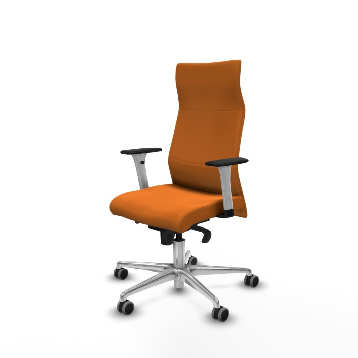Piqueras y Crespo Albacete dirección sincro similpiel naranja brazos 1D blancos base aluminio ruedas 65 engomadas