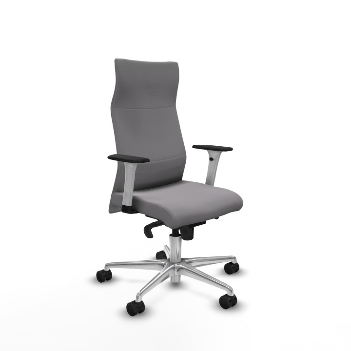 Piqueras y Crespo Albacete dirección sincro similpiel gris brazos 1D blancos base aluminio ruedas 65 nailon