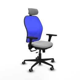 Piqueras y Crespo Jorquera traslack malla azul similpiel gris claro brazos 3D base nailon cabecero 2D ruedas 65mm engomada