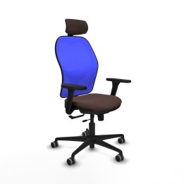 Piqueras y Crespo Jorquera traslack malla azul similpiel marrón oscuro brazos 3D base nailon cabecero 2D ruedas 65mm engomada