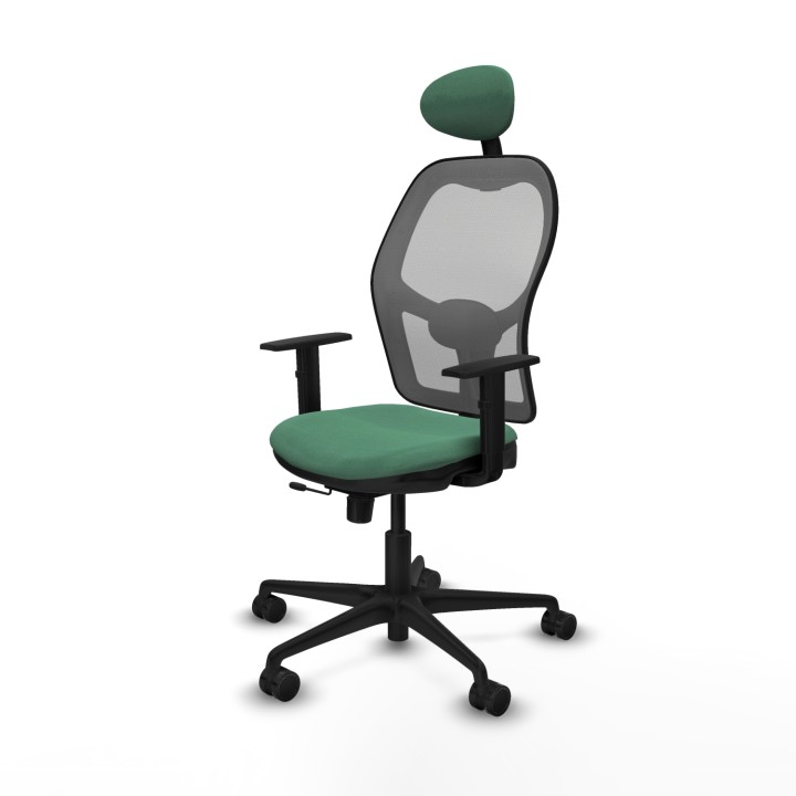 Piqueras y Crespo Jorquera traslack malla gris bali verde esmeralda brazos 1D base nailon cabecero fijo ruedas 65mm nailon