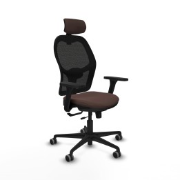 Piqueras y Crespo Jorquera traslack malla negra similpiel marrón oscuro brazos 3D base nailon cabecero 2D ruedas 65mm engomada