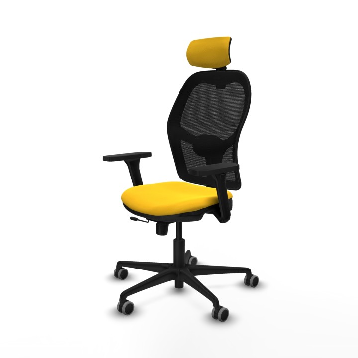 Piqueras y Crespo Jorquera traslack malla negra similpiel amarillo brazos 3D base nailon cabecero 2D ruedas 65mm engomada