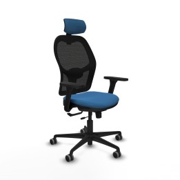 Piqueras y Crespo Jorquera traslack malla negra similpiel azul claro brazos 3D base nailon cabecero 2D ruedas 65mm engomada