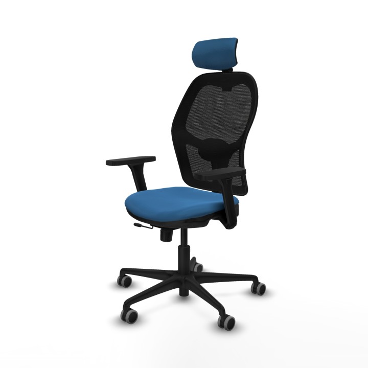 Piqueras y Crespo Jorquera traslack malla negra similpiel azul claro brazos 3D base nailon cabecero 2D ruedas 65mm engomada