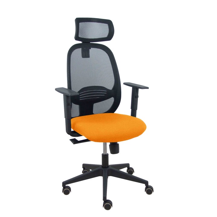 Piqueras y Crespo Silla Cilanco negra malla negra asiento bali naranja brazo regulable cabecero regulable