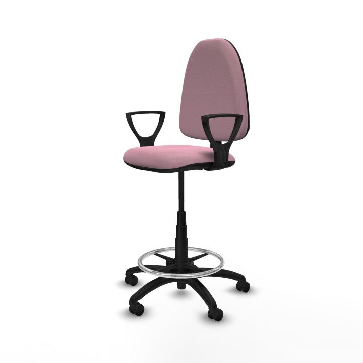 Piqueras y Crespo Taburete Ayna CP bali rosa brazos fijos base poliamida ruedas engomadas 50mm