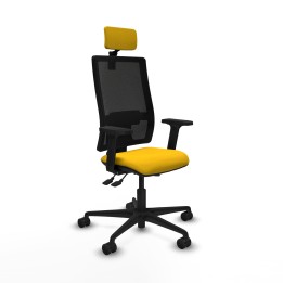 Piqueras y Crespo Bormate asincro malla negra bali amarillo brazos 2D base nailon cabecero 2D ruedas 65mm nailon