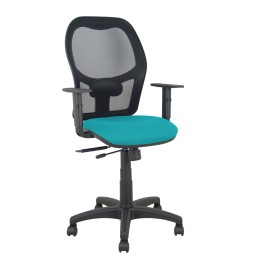 Piqueras y Crespo Silla Alocén traslack malla negra asiento bali turquesa brazos regulables