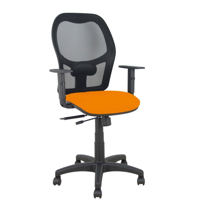 Piqueras y Crespo Silla Alocén traslack malla negra asiento bali naranja oscuro brazos regulables