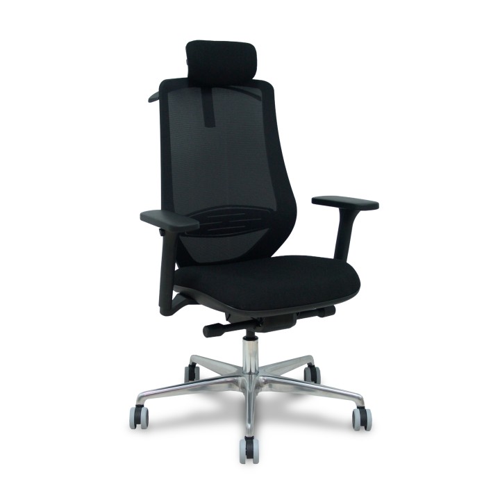 Piqueras y Crespo Silla Mardos traslack malla negra bali negro brazo 3D cabecero perchero base alum ruedas engomadas