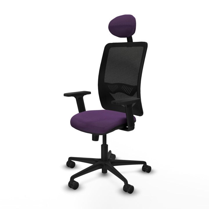 Piqueras y Crespo Zulema sincro malla negra bali morado brazos 2D base nailon cabecero fijo ruedas 65mm nailon