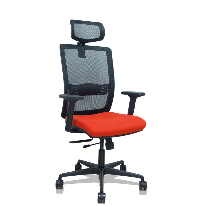 Piqueras y Crespo Silla Haches traslack malla negra asiento bali naranja oscuro brazos 2D ruedas 65mm cabecero regulable