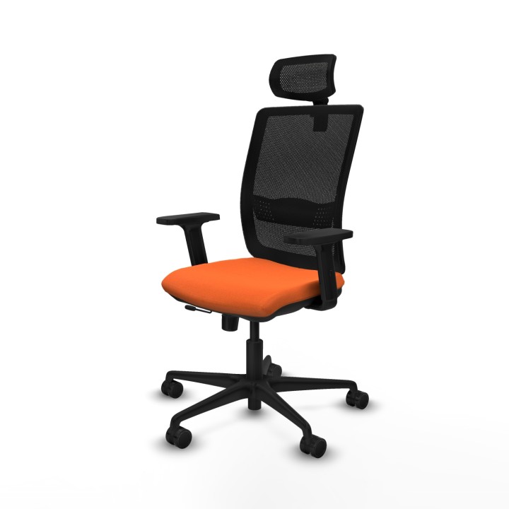 Piqueras y Crespo Haches traslack malla negra bali naranja brazos 2D base nailon cabecero malla 2D ruedas 65mm nailon