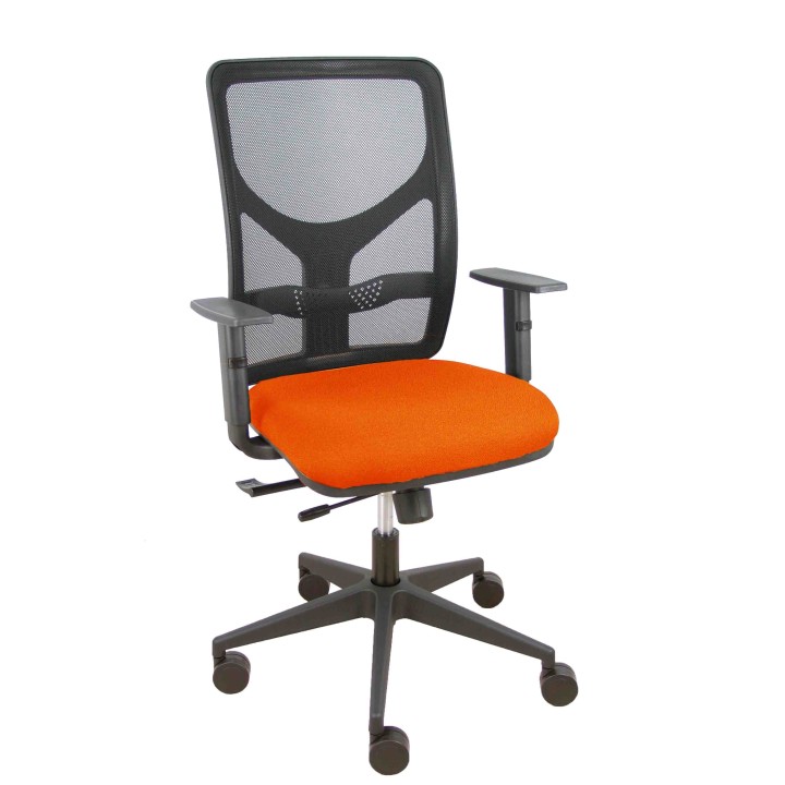 Piqueras y Crespo Silla Motilla traslack malla negra asiento bali naranja oscuro brazo regulable