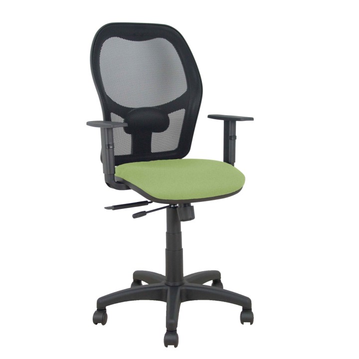 Piqueras y Crespo Silla Alocén traslack malla negra asiento bali verde oliva brazos regulables
