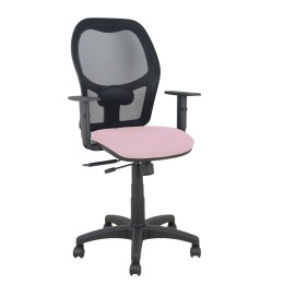 Piqueras y Crespo Silla Alocén traslack malla negra asiento bali rosa brazos regulables