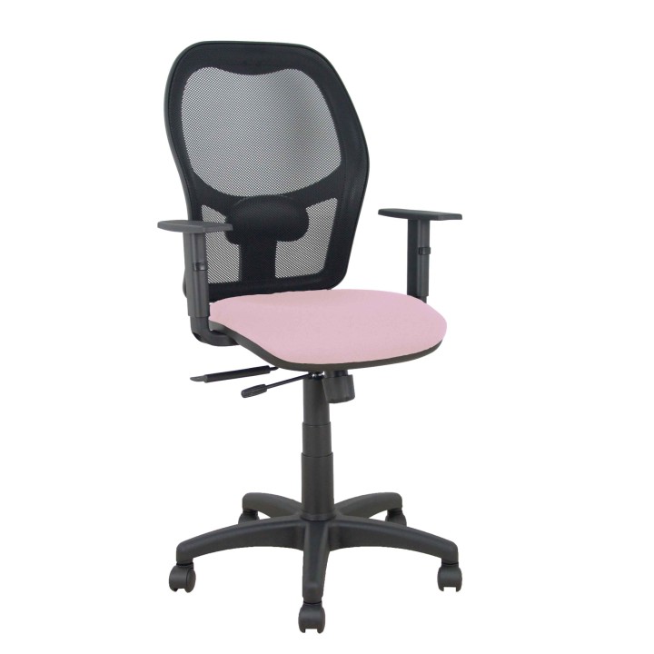Piqueras y Crespo Silla Alocén traslack malla negra asiento bali rosa brazos regulables