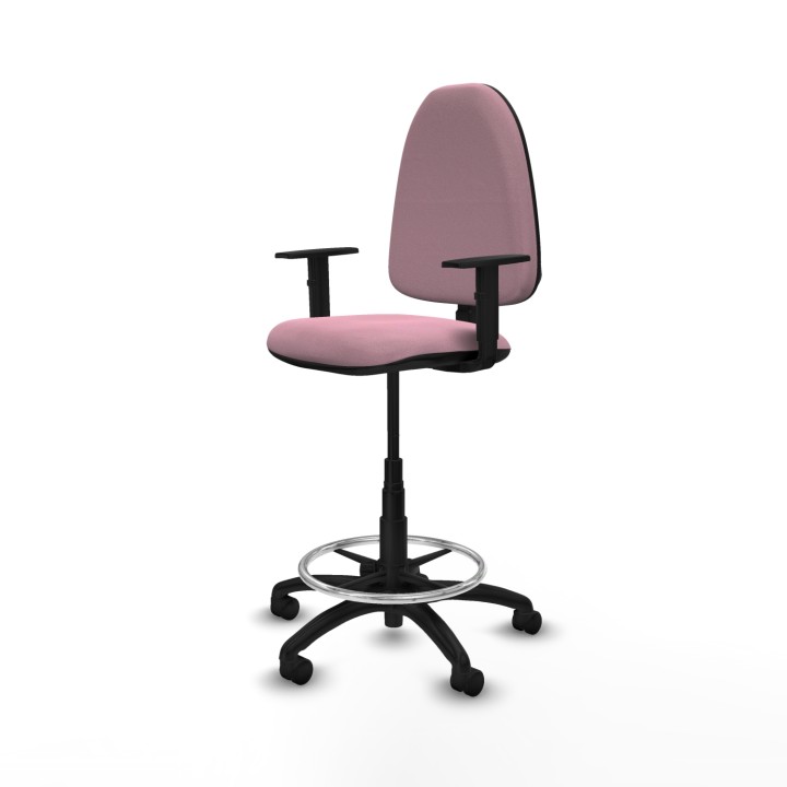 Piqueras y Crespo Taburete Ayna CP bali rosa brazos 1D base poliamida ruedas nailon 50mm