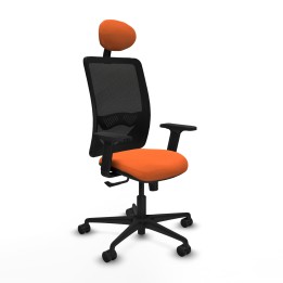 Piqueras y Crespo Zulema sincro malla negra bali naranja brazos 2D base nailon cabecero fijo ruedas 65mm nailon