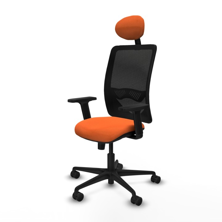 Piqueras y Crespo Zulema sincro malla negra bali naranja brazos 2D base nailon cabecero fijo ruedas 65mm nailon
