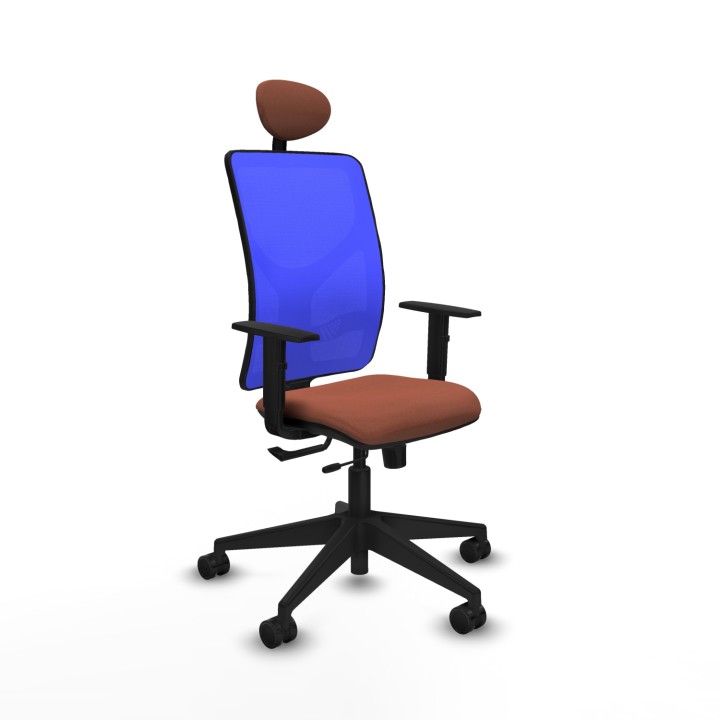 Piqueras y Crespo Motilla traslack malla azul bali marrón brazos 1D base piramidal cabecero fijo ruedas 65mm nailon